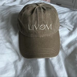 Beige distressed denim cap